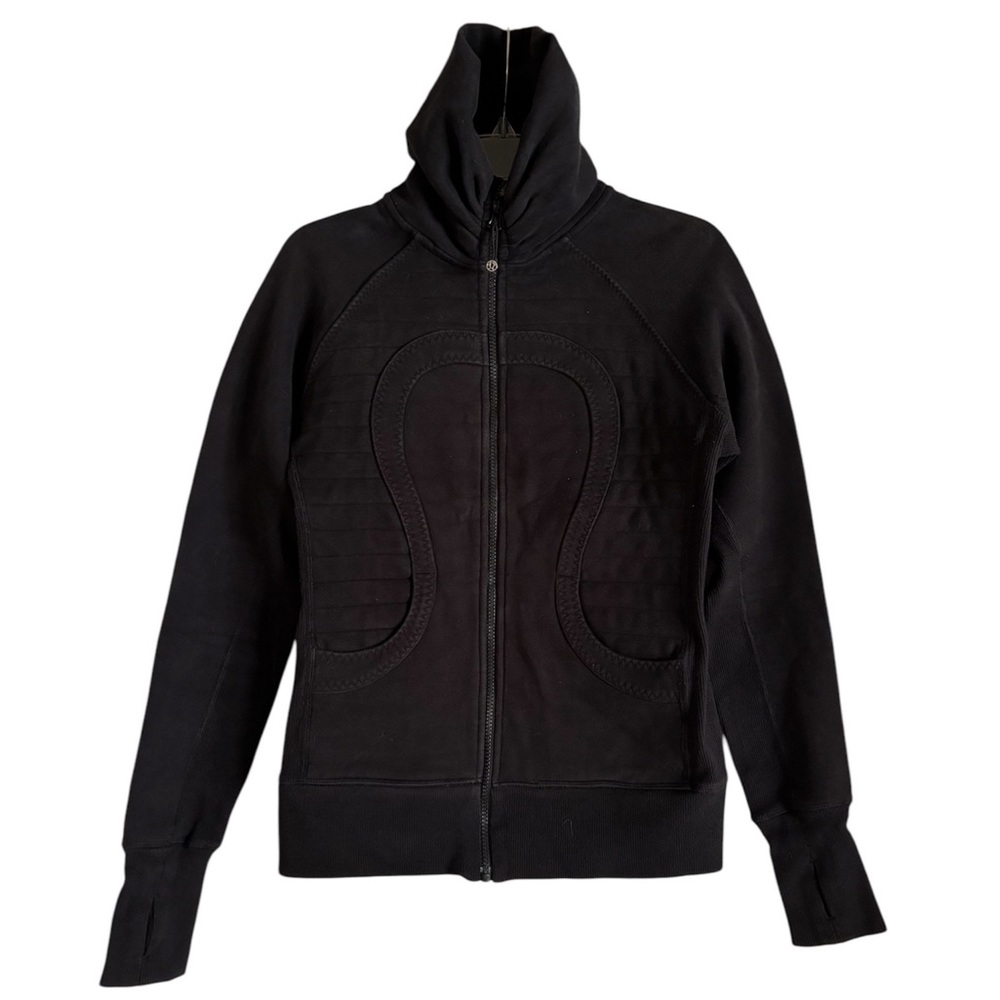 Lululemon Black Zip Up Ribbed Front Scuba Jacket with Pockets Size 8